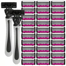 6-Layer Manual Razor Set, Includes 2 Handles And 30 Blades, Ultra-Sharp High-Density Blades, Ergonomic Grip, Smooth And Non-Irritating, Luxury Grooming - Safety Tazor + Blade - View 2