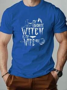 Men'S WITCH Graphic Summer Casual Short-Sleeve T-Shirt, For Halloween - 黑色 - 查看 6