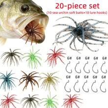 20-Piece Set (10 Sea Urchin Soft Baits+10 Lure Hooks), Wide Belly Crank Hooks, Spherical Floating Biomimetic Realistic Fishing Baits, Suitable For Bass, Trout, Lake, River Freshwater And Seawater Fishing, Perfect Gift For Fishing Enthusias - Multicolor - View 2