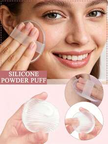 2/1pc Transparent Jelly Powder Puff - No Powder, Elastic Makeup, Silicone Air Cushion Super Soft, Reusable, Silicone Beauty Tools, Makeup Fingertip Foam Powder Smooth, Will Not Cause Powder Blockage, Suitable For All Kinds Of Liquid Foundation - Clear - View 2