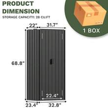 28 Cuft Outdoor Storage Shed With Adjustable Shelves, Metal Vertical Storage Cabinet With Lockable Door, Outdoor Waterproof Too - Multicolor1 - View 2