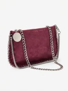 Bolso baguette de metal chapado en plata hecho a mano con correa de cadena, multifuncional y de múltiples usos, para llevar bajo el brazo, de mano, al hombro y cruzado - Burdeos - Ver 3