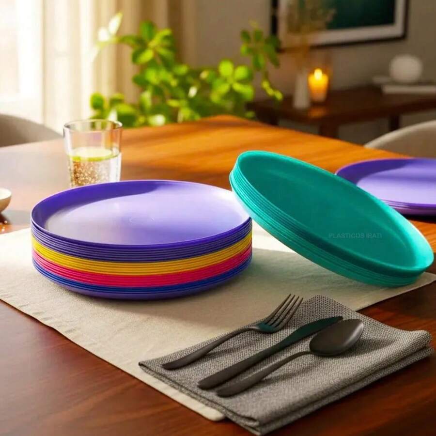 Taco Plate 25 Pieces 6 Assorted Multicolor Colors Plastic - Multicolor - View 1