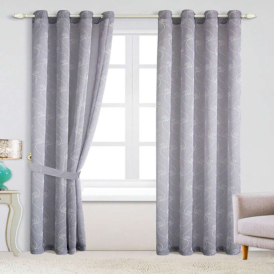 Einteiliger, Geprägter, Herzförmiger, Perforierter, Transparenter Vorhang, 140*280Cm, Geeignet Für Wohn- Und Schlafzimmer, Bietet Lichtdurchlässigkeit Und Einen Dekorativen Effekt. - Grau - Übersicht 1