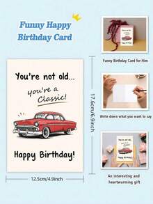 بطاقة عيد ميلاد فكاهية للرجال، أنت لست عجوزًا، أنت كلاسيكي، بطاقة عيد ميلاد عتيقة للرجال، بطاقة سيارة كلاسيكية للأب والزوج والجد، مع ظرف - B - مشاهدة 5