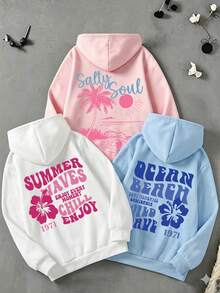 3pcs Set - Teen Girls 3pcs Set, Fun Print Warm Lined Pullover Sweatshirt, Warm And Comfortable For Autumn/Winter - White - View 3