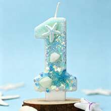 Vela de Número con Brillo Tema Oceánico Creativo (Pieza Única, Números Opcionales 0–9): Disponible en Estilos Azul o Rosa, Decorada con Estrellas de Mar, Conchas, Corona de Strass y Elementos de Sirena o Subacuáticos. Diseño sin Humo, Adecuado para Aniversario de Pareja, Fiesta de 18 Años de Niñas, Baby Shower y Celebración con Tema de Playa de Verano. - Ver 8