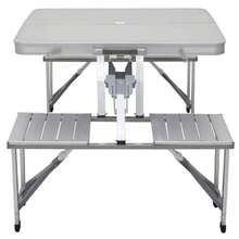 Set di 2 tavoli da campeggio portatili pieghevoli in alluminio con panche, tavolo da picnic per esterni, mobili da viaggio leggeri per barbecue, spiaggia, giardino e campeggio. - Argento - Visualizzare 10