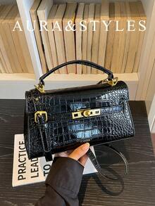 Premium Crocodile Embossed Handbag, New Fashion Versatile Lightweight Luxury Niche Shoulder Crossbody Bag For Women - Black - View 1