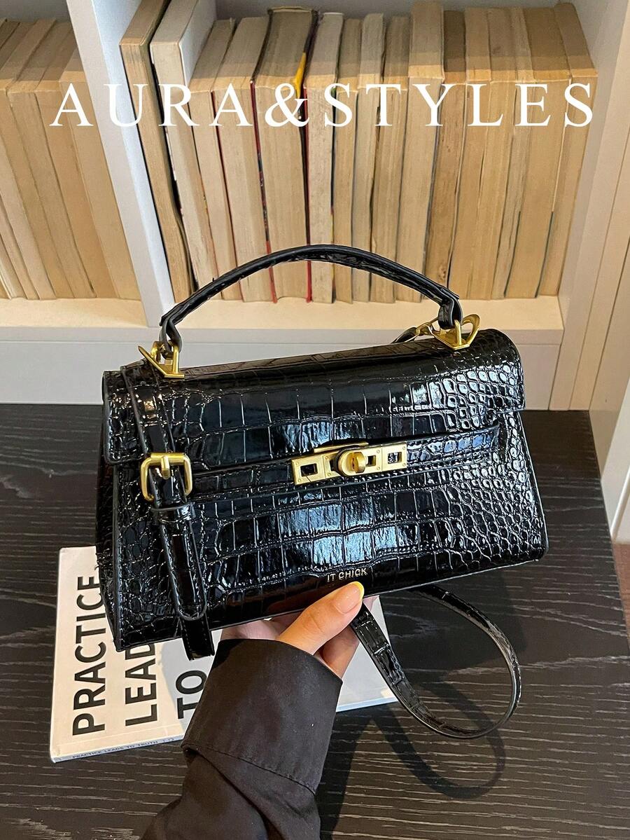 Premium Crocodile Embossed Handbag, New Fashion Versatile Lightweight Luxury Niche Shoulder Crossbody Bag For Women - Black - View 1