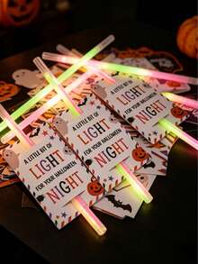48pcs Halloween Decoration Glow Stick Holder Cards, Halloween Gift Packaging Labels, Trick Or Treat Gift Glow Stick Decoration Cards, Halloween Home Decor, Glowing Halloween Night Party Photo Props, Halloween Decorations, Halloween Party Small Gift Fillers, Christmas Decorations, Halloween Party Supplies, Glow Party Supplies Back To School (Glow Sticks Not Included) - Halloween - View 8