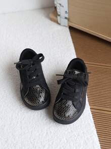 1 Pair Unisex Kids Honeycomb Glossy Side Zipper White Sneakers, Spring/Autumn New Style, Non-Slip Soft Sole, Casual Skate Shoes, Lightweight Luxury Versatile Campus Sports Shoes For Toddlers And Young Children - Black - View 6