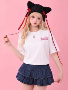 女款夏季 T-shirt，可愛「莓果」印花寬鬆休閒 T-shirt，適合日常穿著與甜美女孩風格 - 白色 - 查看 2