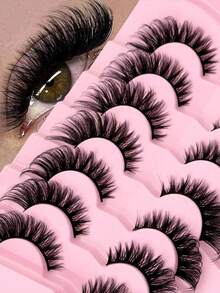 7 Pairs D Curl Russian Faux Mink Strip Lashes, Thick Curly Fluffy Wispy Cat-Eye False Eyelashes, Eye Lifting Full Volume Lashes To Lengthen Outer Eye Corners, Cosy Lightweight Lashes For Starters, Perfect For Everyday, Holiday And Party Make-Up - Pink - View 6