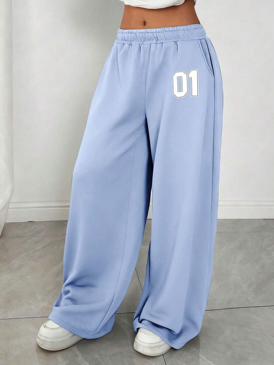 1pc Teen Girls American Retro Casual Versatile Autumn/Winter Long Pants (Actual Size Runs Small, Suggest Ordering One Size Up Based On Image Effect) - Blue - View 1