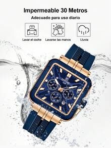 Reloj de cuarzo para hombre REWARD, estilo de moda empresarial, pantalla de fecha, manecillas luminosas, multifunción, alta calidad, regalo, diseño clásico, correa de silicona - Azul Marino - Ver 8
