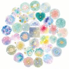 56pcs Watercolor Dreamy Galaxy Planet PET Transparent Stickers For Student Planner Diary Notebook Decoration - T01042781 - View 12