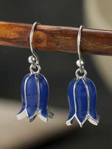 Gmzalx Enamel Flower Bud Earrings, 3D Tulip, Versatile Earrings For Daily Commute, Dating And Artistic Occasions - Blue - View 9