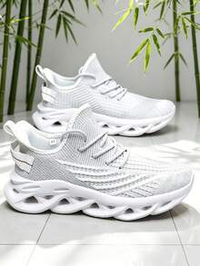 1 Pair White Lightweight Breathable Mesh Sock Shoes With Hollow Blade Sole, Casual Versatile - White - View 6