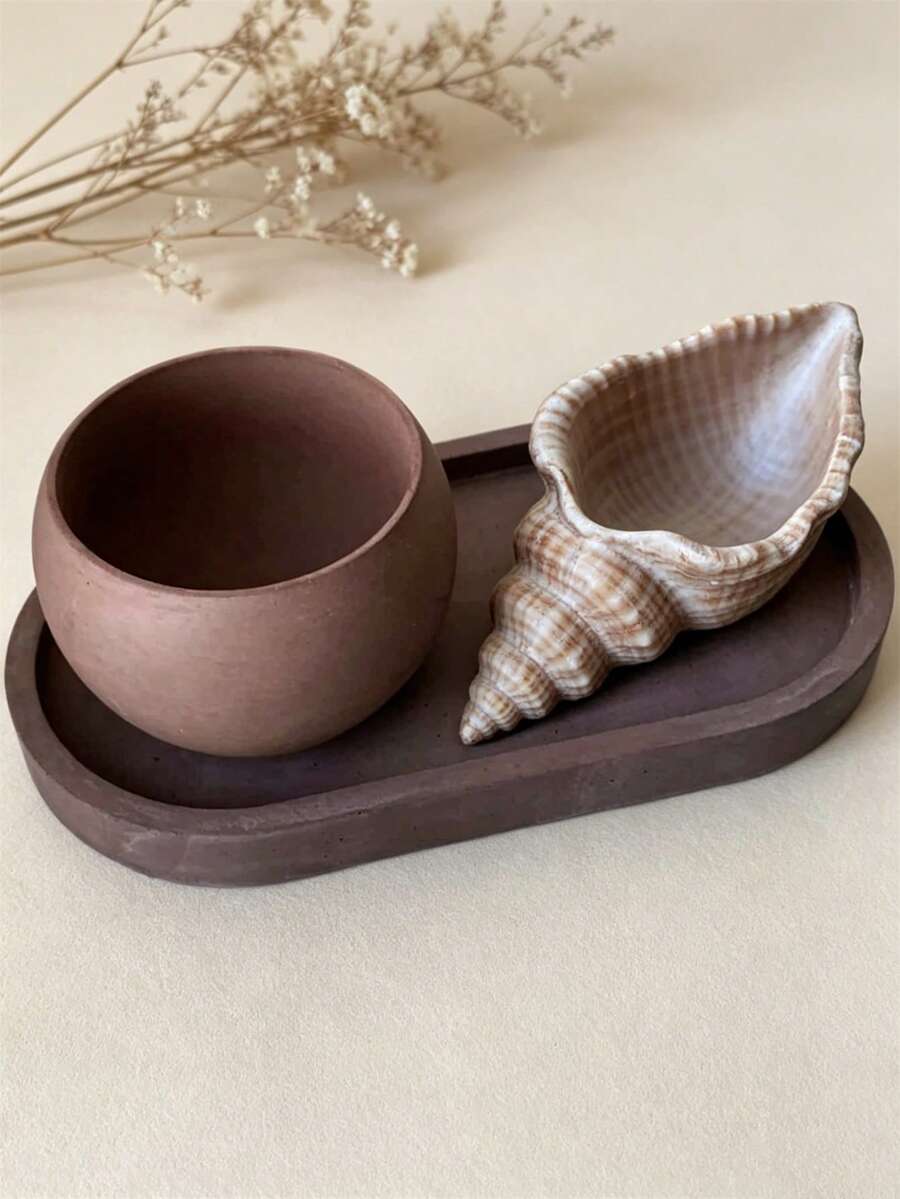 Three-In-One Casting Mold Kit, Conch Shaped Candle Cup, Round Flower Pot And Oval Storage Coaster, Suitable For Epoxy Resin, Plaster And Concrete, Handmade Home Decoration Ornament - White - View 1