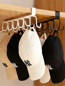1/2pcs Hat And Bag Storage Rack, Belt Storage Rack, Closet Accessories Storage Rack, 6 Hat Hooks, Closet Clothing Storage Rack, No-Drill Simple Storage Rack, Hanging Style - Upgraded White - View 3