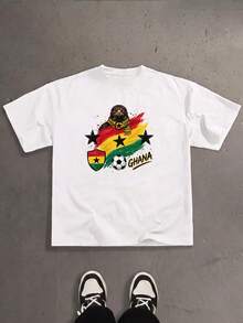 T-shirt en coton pour hommes avec imprimé typographique de rue - Blanc - Voir 1