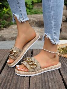 镶钻沙滩凉鞋，甜美女性风格，适合海滩度假，防滑软底 - 棕色 - 查看 6