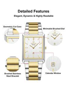 REWARD Men's Quartz Watch, Business Fashion Style, Calendar Function, Luminous Hands, Multi-Function, High-Quality Gift, Classic Design, Stainless Steel Band - Silver and Gold - View 5