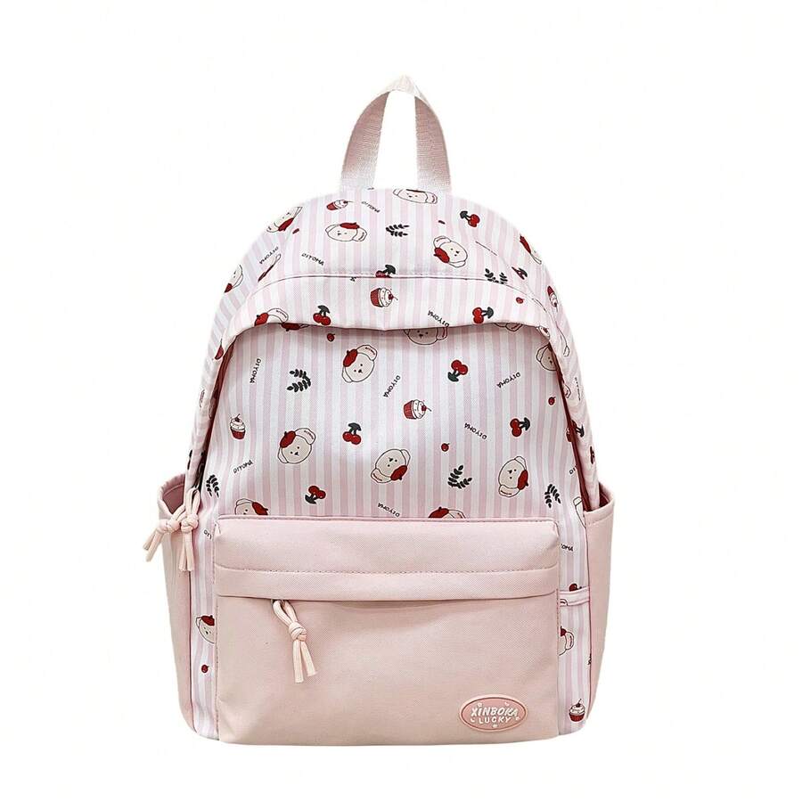 LECEY Mochila de gran capacidad con diseño de cremallera a rayas - Rosa - Ver 1