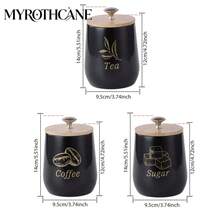 Myrothcane 3Pcs Black Ceramic Coffee Sugar Tea Canister Set, Airtight Bamboo Lid Storage Jars With Gold Letter Print, Kitchen Countertop Food Containers For Coffee Beans Tea Leaves Sugar Cubes, Modern Farmhouse Kitchen Decor Organizer - Black - View 14