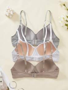 3pcs Women's Comfortable Sleep Bra, Multi-Color Wireless Soft Cup, Suitable For Small Bust, Solid Color Cotton Bra - Multicolor - View 2