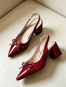 Sandalias de tacón grueso de con lazo para mujer, zapatos planos de corte bajo con espalda abierta, zapatos mules de tacón medio para oficina y citas, zapatos planos versátiles de corte bajo - Rojo - Ver 5