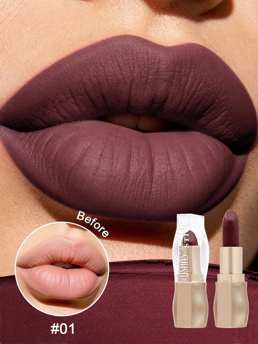 USHAS Velvet Matte Lipstick, Long-Lasting Non-Fading, Moisturizing Texture, Waterproof Smudge-Proof, High Pigment, Non-Drying, Long-Wear, Suitable For All Skin Tones - #01 - View 1