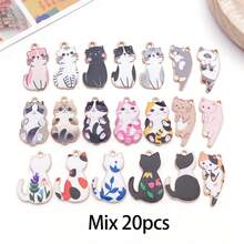 10/12/16/20pcs Cute Cartoon Cat Enamel Charms Printed Cat Alloy Pendants DIY Jewelry Making Accessories For Bracelet Necklace Earring Keychain Crafts - Multicolor - View 11