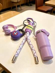 [Original Hecho a Mano] Llavero de Botella de Agua Mini de Alto Valor, Llavero/Accesorio de Muñeca de Cuerda Tejida, Accesorio de Auriculares 3D, Cadena Anti-Pérdida de Llaves de Coche, Decoración Delicada de Auriculares para Niñas - Multicolor - Ver 7