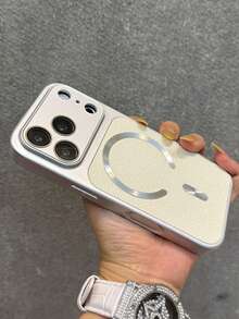 奢華人造皮革磁吸無線充電手機殼，適用於 iPhone 18 Pro Max 18 Pro 17 Pro Max 17 Pro 17 16 Pro Max 16 Pro 16 15 Pro Max 15 Pro Max 15 Pro 15 14 Pro Max 14 Pro 14 13 Pro Max 13 Pro 13，磁吸鏡頭保護後蓋 - 銀白色 - 查看 2