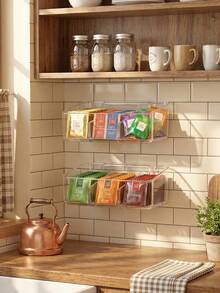 1pc Transparent Acrylic Tea Bag Storage Box, Multi-Grid Partitioned Portable Coffee Pouch Organizer,Flip Lid Moisture-Proof And Dust-Proof Storage Box,For Kitchen, Office Break Room, Living Room Coffee Table Organization - Transparent - View 8