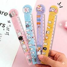 Régua 15cm Gatinho Kawaii Régua Escolar Fofa Estampada Colorida Plástica - un - Visão 2