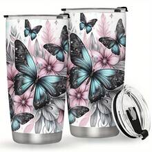 20oz Butterfly & Floral Design Stainless Steel Tumbler - Leakproof, Double-Walled Insulated Travel Mug For Women - Perfect Gift For Mother's Day, Birthdays, Graduations, Valentine's, Christmas - Multicolor - View 2