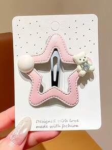 5pcs Cute Hollow Star-Shaped BB Hair Clips, Mini Bear Design With Rhinestone And Pearl Decor, Soft Pink BB Hair Clips, Suitable For Girls' Y2K Style Side-Parted Hair Accessories - Multicolor - View 3