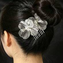 1 pièce Peigne à cheveux nœud argenté pour mariée et demoiselle d'honneur, accessoire capillaire fait main pour mariage et Saint-Valentin - Multicolore - Voir 4
