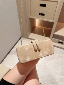 Moonlit Eve 包 1件 歐美風女款壓克力晚宴手拿包,方盒設計搭配兔牙扣環,適合派對、婚禮、情人節場合,隨機花色 - 杏色 - 查看 9