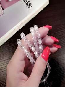 1pc Rhombus Crystal Neck Strap Phone Lanyard White - White - View 3