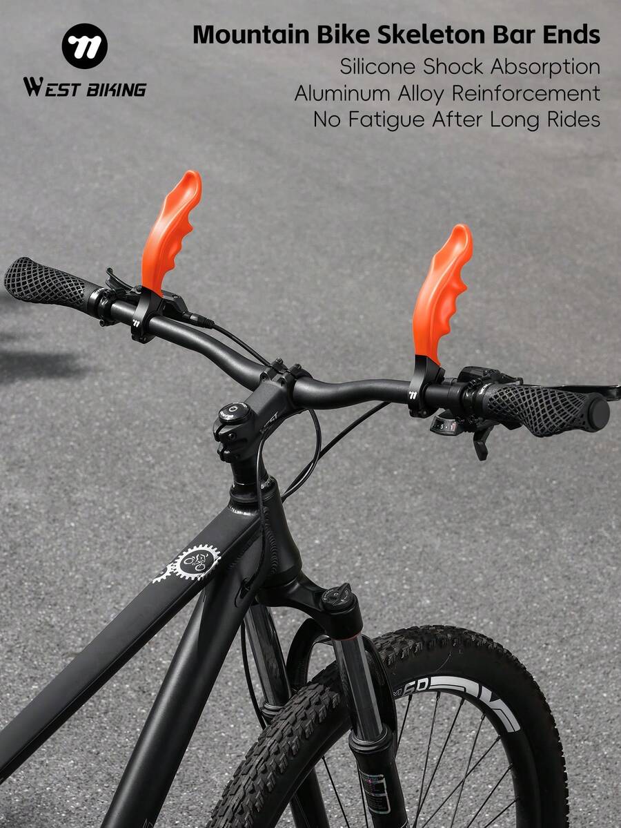 WEST BIKING 自行車騎行把手端帽 人體工學設計 護腕減壓公路車把手 矽膠緩衝吸震 防滑穩定 可自由調節角度 適用 22.2mm 把手 MTB 把手端帽 - 橘色 - 查看 1