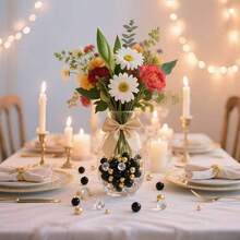 200g Artificial Floating Non-Porous Pearls For Vase Filler, 10mm/16mm/20mm Mixed Sizes, For Vase Decoration, Wedding Decor, Vase Filler, Floating Candle Decoration, Home Center Table Decor, Suitable For DIY Wedding, Birthday, Theme Party, Valentine's Day Decor, Halloween Decor And Christmas Center Decor - Bright Gold + Black + Diamonds - View 8
