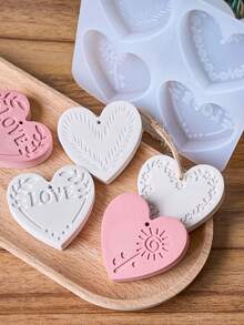 4-Linked Flower Heart Pendant Mold, Suitable For Making Resin, Gypsum, Candle, Aromatherapy Products, Home Decor, Wedding Centerpiece, Silicone Mold - Mold - View 3