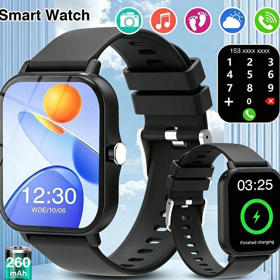 ZhiKexing Reloj inteligente deportivo con pantalla HD de 1.83 pulgadas, gran capacidad de batería, llamadas Bluetooth, reproducción de música, múltiples modos deportivos, adecuado como regalo para amigos y parejas, compatible con Android e iOS - Ver 1