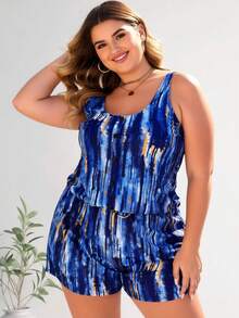 2026 New Plus Size Swim Romper, Sleeveless With Drawstring Waist & Pockets - Multicolor - View 4