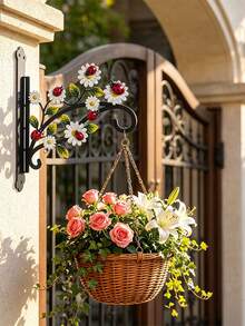 Gancio da parete in metallo resistente a forma di coccinella rossa e margherita bianca, supporto da appendere per balcone, giardino e cortile, decorazione da esterno multifunzione per cesti di fiori, vasi per piante, mangiatoie per uccelli e luci solari decorative - Coccinelle rosse e margherite bianche - Visualizzare 3