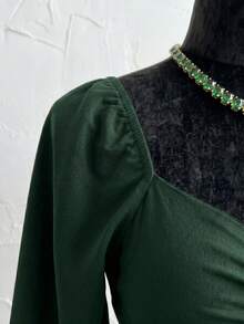 Plus Size Short Princess Dress, Loose Fit, With Gathered Neckline And Short Sleeves, Elegant, Sizes 46 To 56 - Green - View 7